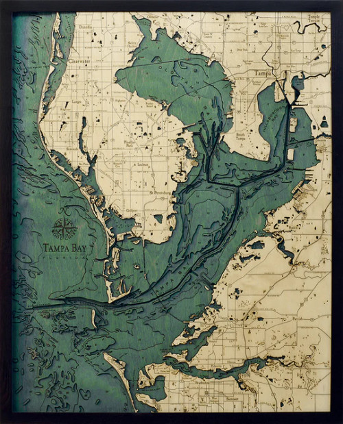 Tampa Bay, FL - 3D Nautical Wood Chart