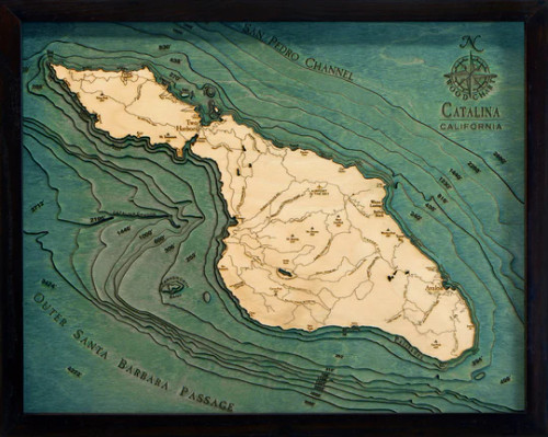 Catalina Island, California - 3D Nautical Wood Chart