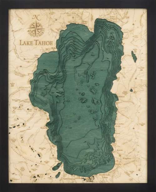 Lake Tahoe, Small - 3D Nautical Wood Chart