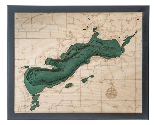 Green Lake, Wisconsin - 3D Nautical Wood Chart