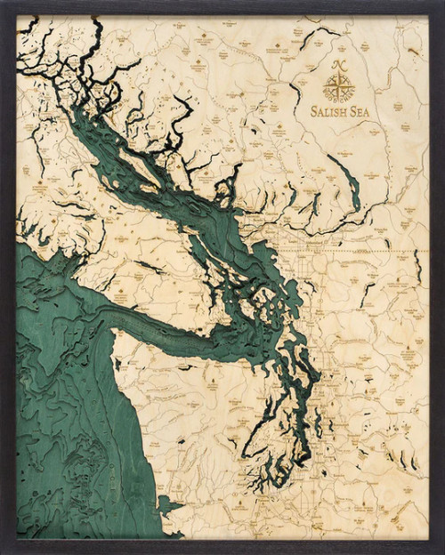 Salish Sea, Washington - 3D Nautical Wood Chart