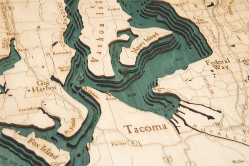 Puget Sound, Washington - 3D Nautical Wood Chart