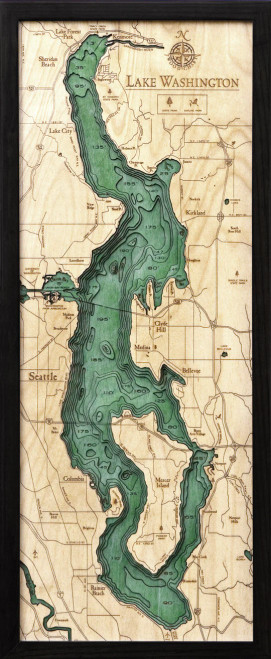 Lake Washington, Washington - 3D Nautical Wood Chart