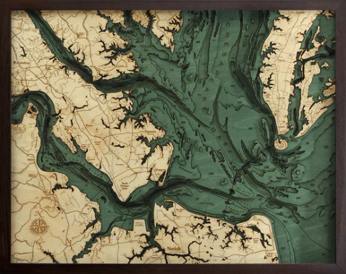 Norfolk, Virginia - 3D Nautical Wood Chart