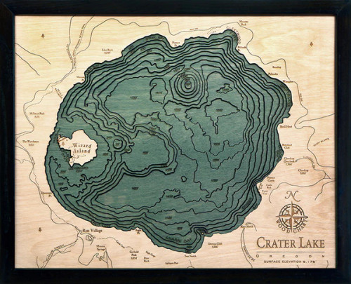 Crater Lake, Oregon - 3D Nautical Wood Chart