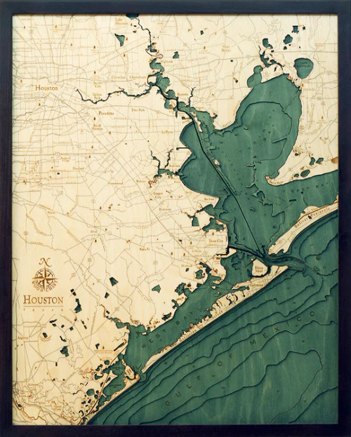 Houston, Texas - 3D Nautical Wood Chart