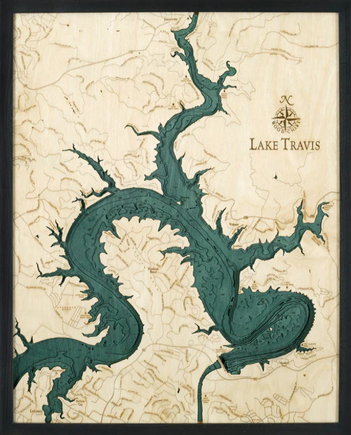 Lake Travis, Texas - 3D Nautical Wood Chart