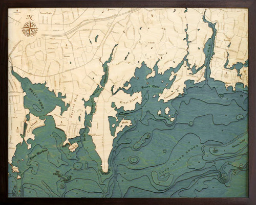 Darien, Connecticut - 3D Nautical Wood Chart