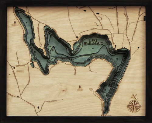 Lake Waramaug, Connecticut - 3D Nautical Wood Chart