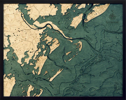 Savannah, Georgia  - 3D Nautical Wood Chart
