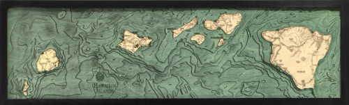 Hawaiian Islands (All of Them) - 3D Nautical Wood Chart