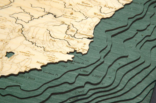 Kauai, Hawaii - 3D Nautical Wood Chart
