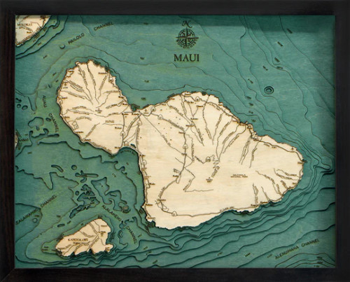 Maui, Hawaii - 3D Nautical Wood Chart