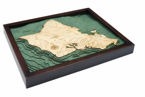 Oahu, Hawaii - 3D Nautical Wood Chart