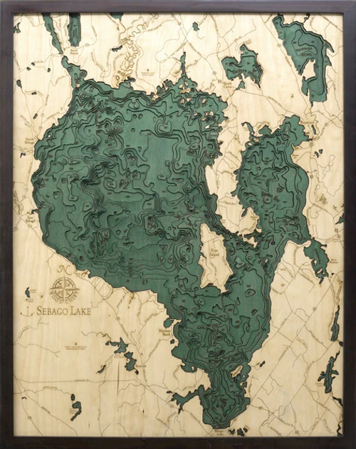 Sebago Lake, Maine - 3D Nautical Wood Chart