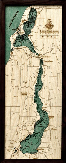 Lake Leelanau, Michigan - 3D Nautical Wood Chart
