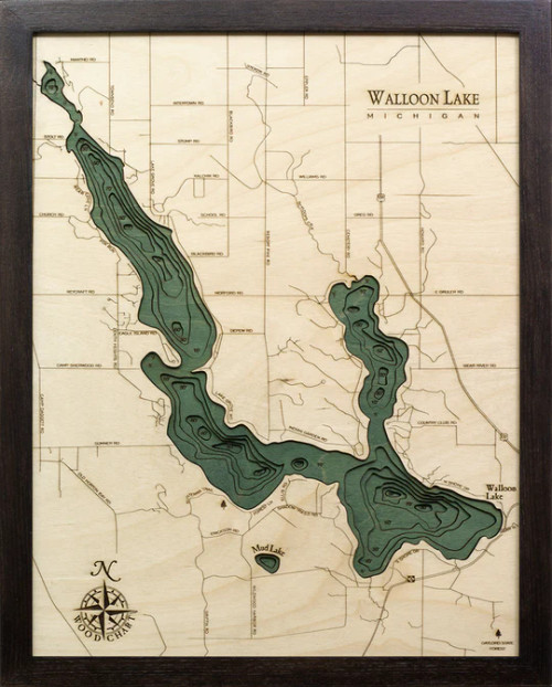 Walloon Lake, Michigan - 3D Nautical Wood Chart