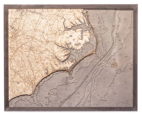 North Carolina Coast - 3D Nautical Wood Chart