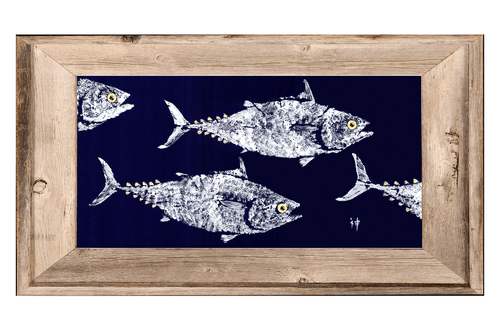 School of Tuna | White on Navy Print with Frame