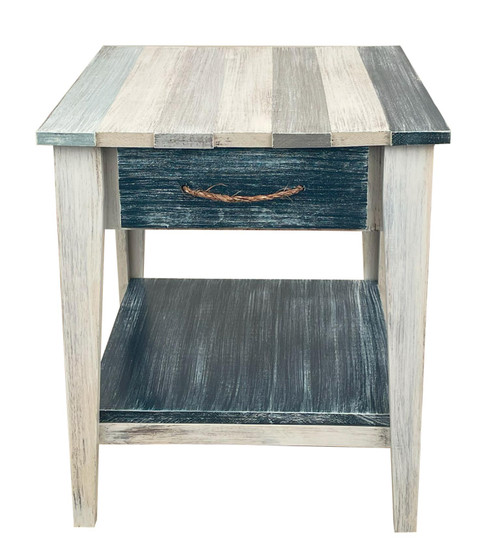 NAUTICAL STRIPE  ALL WOOD END TABLE WITH DRAWER -21" 