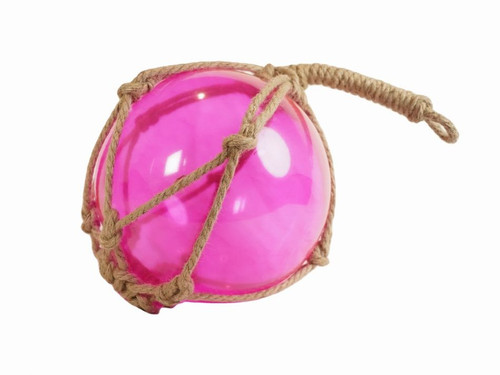 Japanese Glass Float in Rope Netting - 12"  - Pink