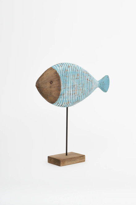 Carved Wooden Fish on Base 14.3"