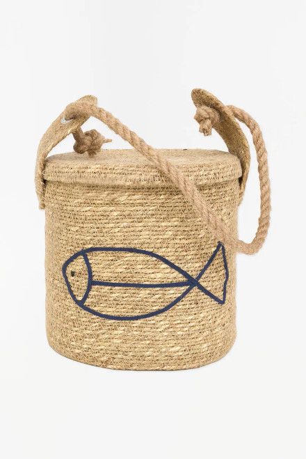 Fish Door Stop - Moonji Grass - Natural & Navy - 9.8"
