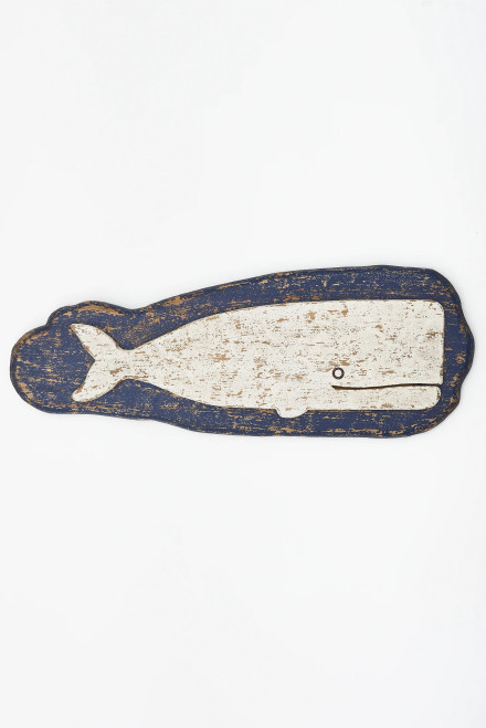 Whale on Wood Plaque - Wood - White/Navy - Set of 2 - 19.6"