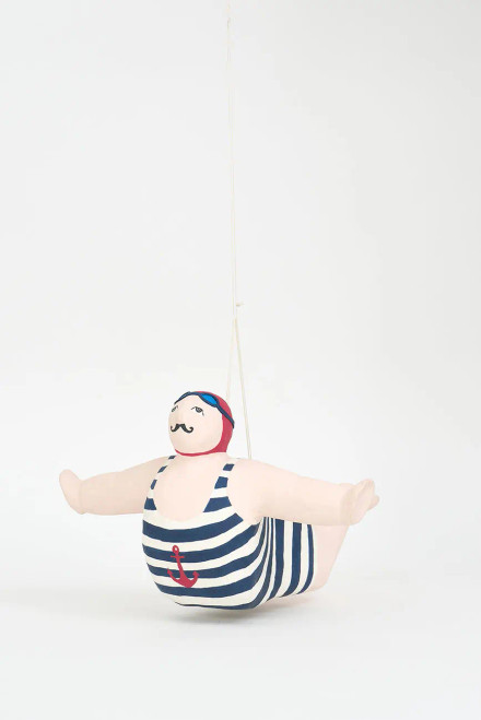 Bather w/ Striped Swimsuit - Paper Mache - Large - Navy & White - 12.4"