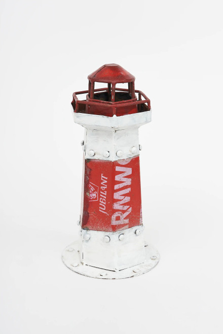 Lighthouse - White/Red - Recycled Metal 12"