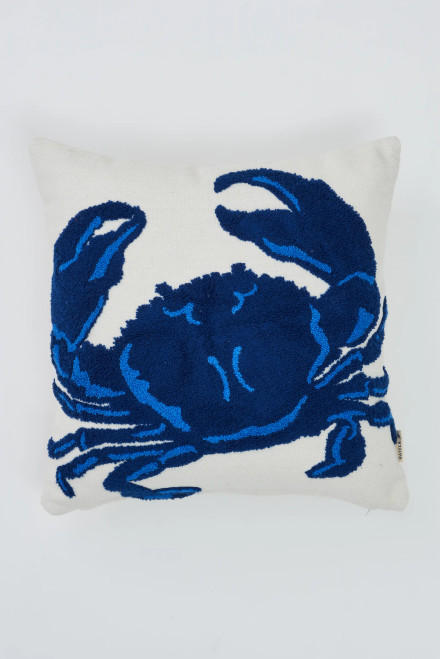 Crab Embroidered Pillow w/ Poly Insert & Zipper - Cotton - 17.7"