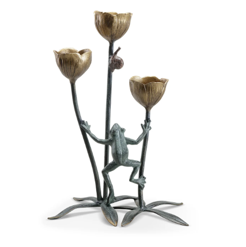 Frog and Flower Trio Candleholder - 19"