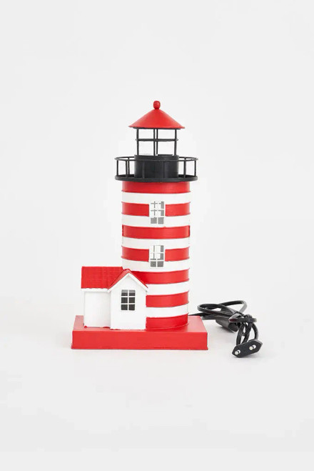 Lighthouse with Red Base - Led -  White/Red- 11.5"