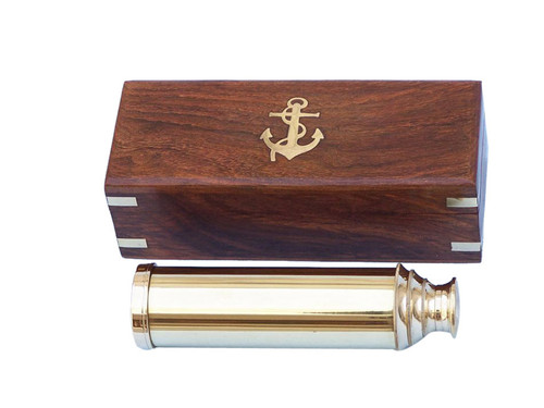 Deluxe Class Solid Brass Captains Spyglass Telescope  15" and Rosewood Box
