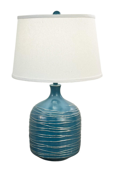 Sea / Grey Wide Table Lamp with Horizontal Lines - 26"