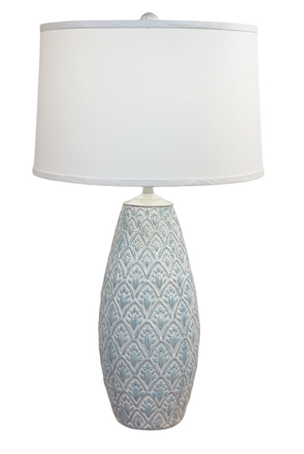 Weathered Nude / Seaside Villa Large Fleur De Lis Vase Table Lamp - 33"