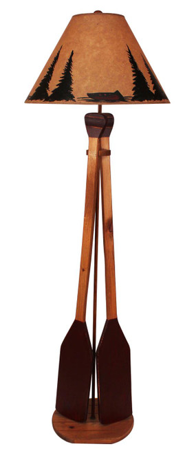 Stain / Red Wooden 2 - Paddle Floor Lamp - Canoe and Trees Shade - 63"