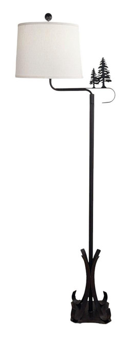 Burnt Sienna Iron Swing Arm Floor Lamp with Pine Trees - 64"