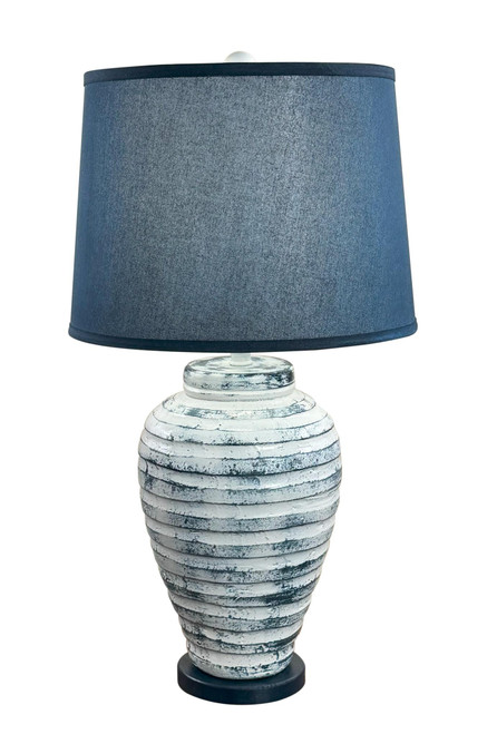 Farmhouse / Navy Small Pottery Table Lamp with Navy Base and Navy Linen Shade - 26.5"