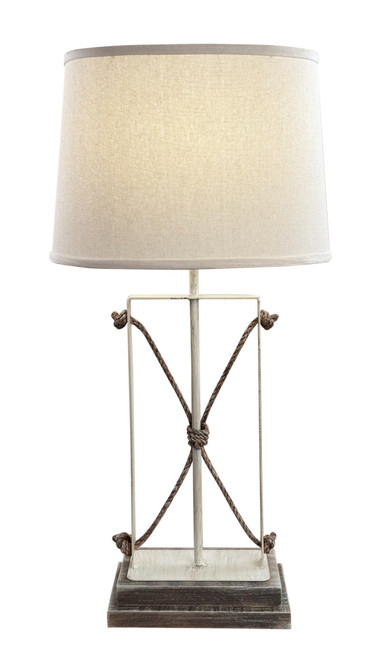Iron / Rope Table Lamp W / Rough Sawn Base - 32"