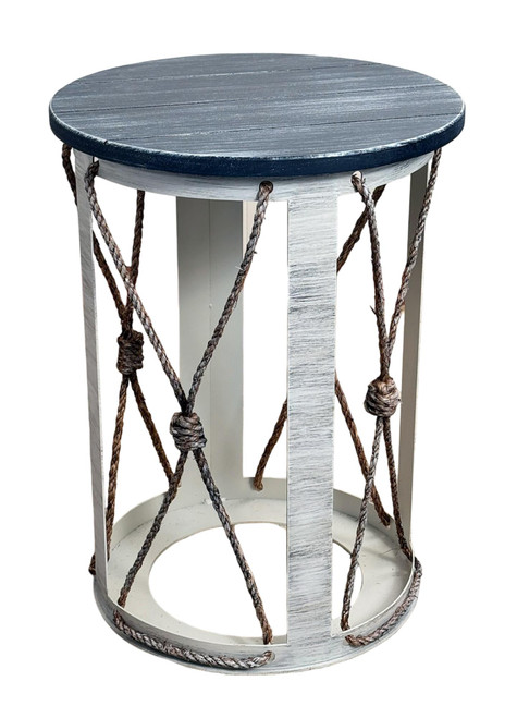 Cottage / Navy Iron Cylinder End Table with Knotted Rope Accent - 25"