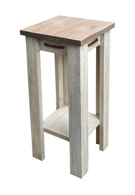 Grey Stain All Wood Drink Table with Knotted Rope Accent - 23"