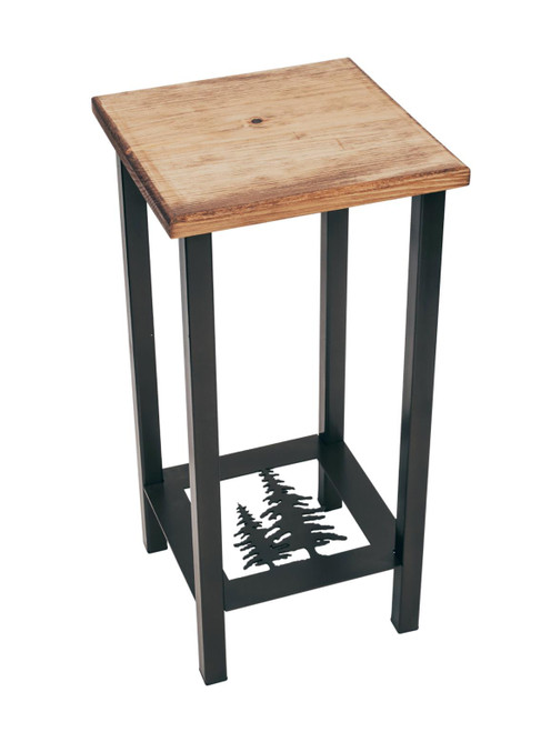 Black / Stain Square Iron Drink Table with Feather Tree Accent and Wood Top - 23"