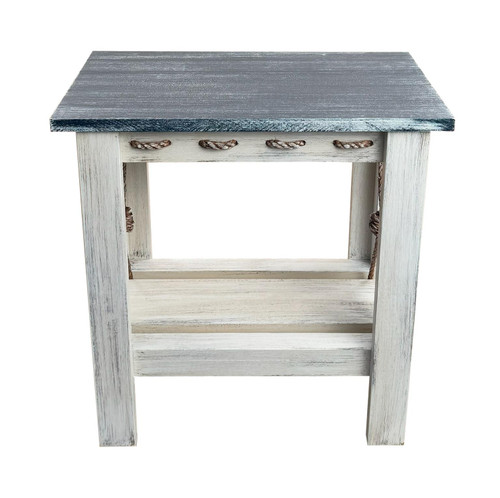 All Wood Side Table with Slat Shelf and Knotted Rope Accent - 23"