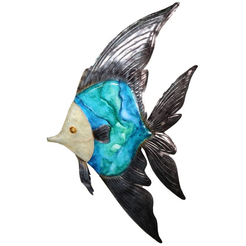 Blue Gem  Banner Fish Wall Art 22" - Metal & Capiz 