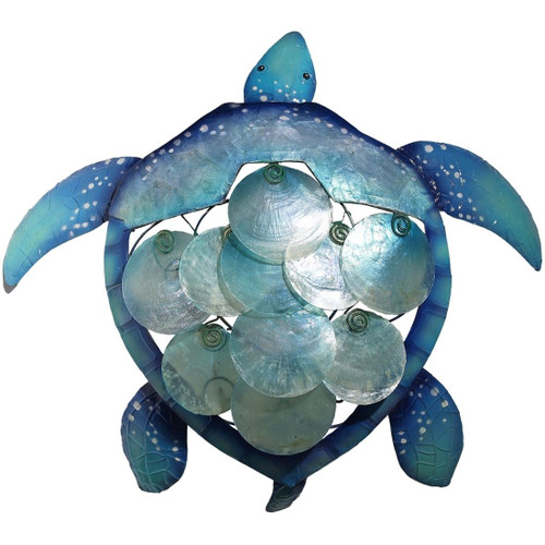 Seafoam Disc Turtle Wall Art - 20.5" - Metal & Capiz Art Seafoam Disc Turtle Wall Art - 20.5" - Metal & Capiz Art