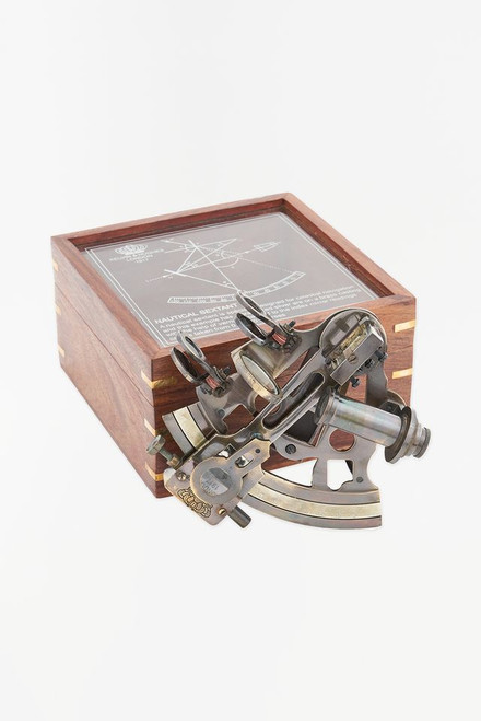 Sextant Antiqued Brass  6" with Rosewood Box