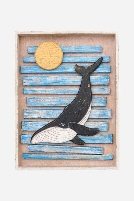  Whale Wall Decor Framed Wood - 15.7"