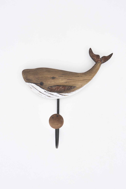 Whale Hooks -  Wood/Metal, Natural/White - Set of 2