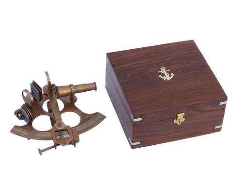 Captain's Antique Brass Sextant 8" with Rosewood Box